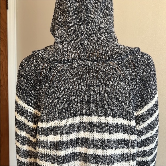 WHITE+WARREN Hooded Blue White Striped Tassel Long Sleeve Knit Sweater Size S - Picture 7 of 11